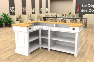 Ahşap &amp; Mermer Bar Bankosu - Lüks bar alanları için ahşap ve mermer kombinasyonlu banko, mobilya cila ve imalat ile tasarlandı.