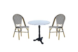 Mermer Masa Takımı - Mermer masa takımı, şık mermer görünümlü üst yüzeyi ve sandalyeleriyle kafe ve restoranlarda modern kullanım sunar.