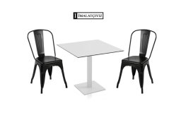 Beyaz Masa ve Tolix  - Beyaz 12mm compact masa ve Tolix sandalye; şık, dayanıklı ve modern tasarımıyla kafe, ev veya ofis kullanımına uygun pratik bir set.