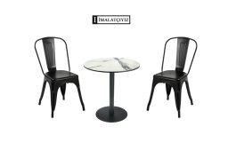 Yuvarlak Masa &amp; Tolix - Yuvarlak masa ve Tolix sandalye; modern tasarım, sağlamlık ve kompakt kullanım sunarak kafe, ev veya balkonlar için ideal bir kombin oluşturur.